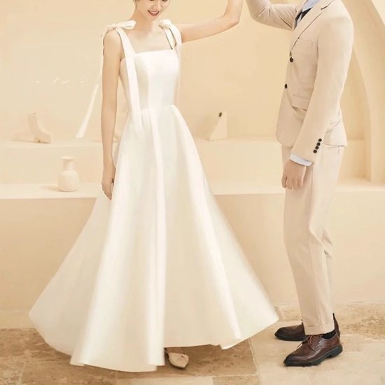 ウェディングドレス 大きいサイズ 白 黒 ロングドレス 花嫁 二次会 ドレス 肩紐 リボン 結婚式 Aライン パーティードレス ワンピース 上品 エレガント 背中開き キャミソールウェディングドレス 