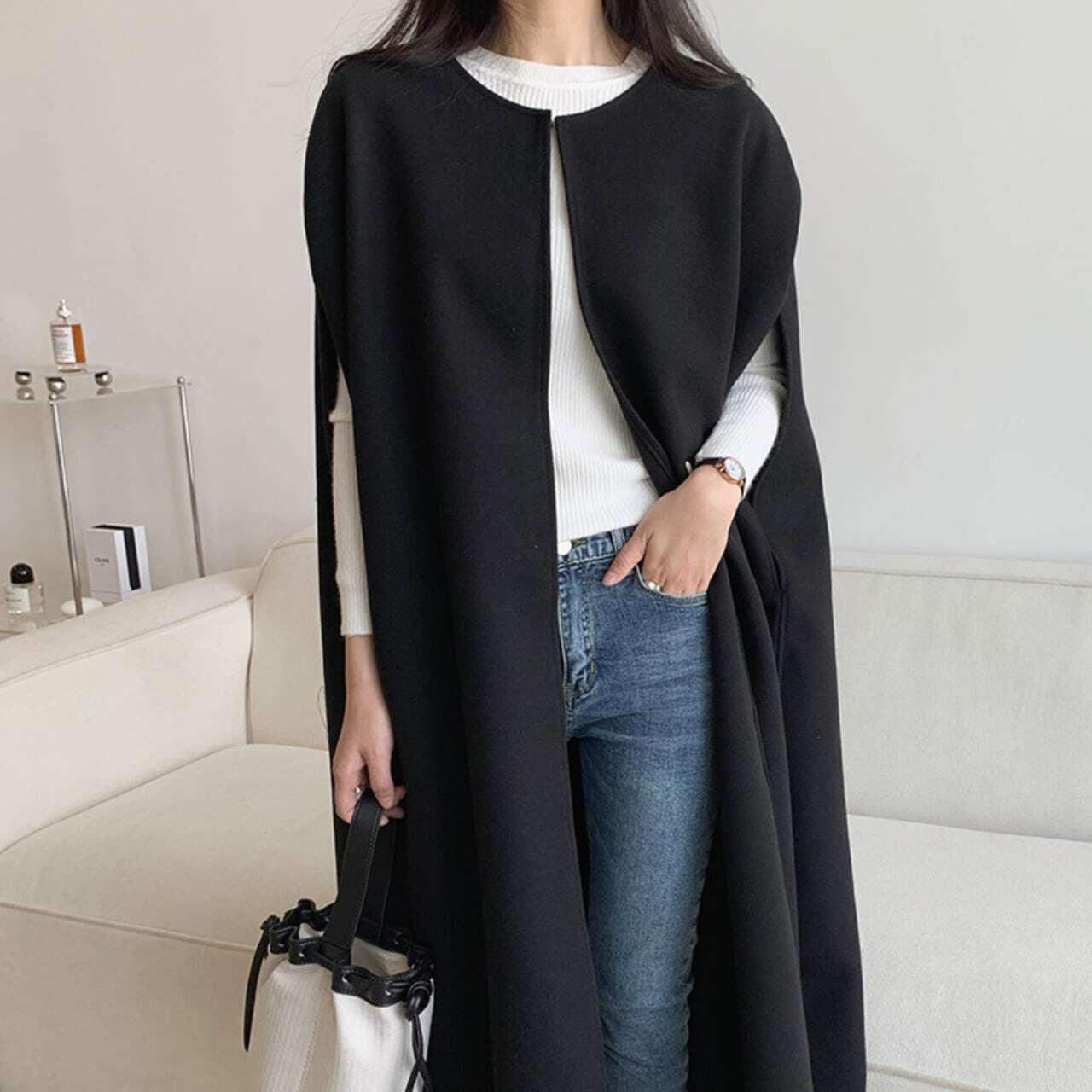 コート レディース 全3色 ケープロングコート ベスト ジレ ノースリーブ ラウンドネック マントスリーブノーカラー ロング マキシ 大人可愛い ママコーデ 韓国 オルチャン トレンド 新作 2 人気