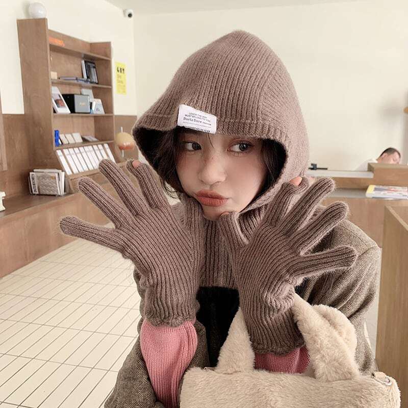 レディース 9color バラクラバ+手袋 セット ニットキャップ イヤーマフ 2点セット ネックウォーマー リブニット フードウォーマー ユニセックス マフラー 帽子 フード 防寒 暖かい ぼうしレ